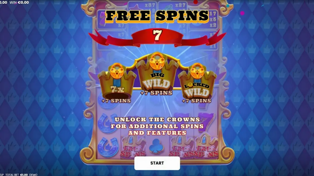 King of 7's slot machine interface na may mga gintong korona at makulay na 7 symbols